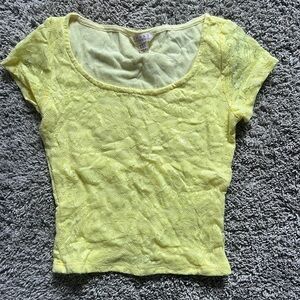 Guess Yellow Lace Short Sleeve Crop Top